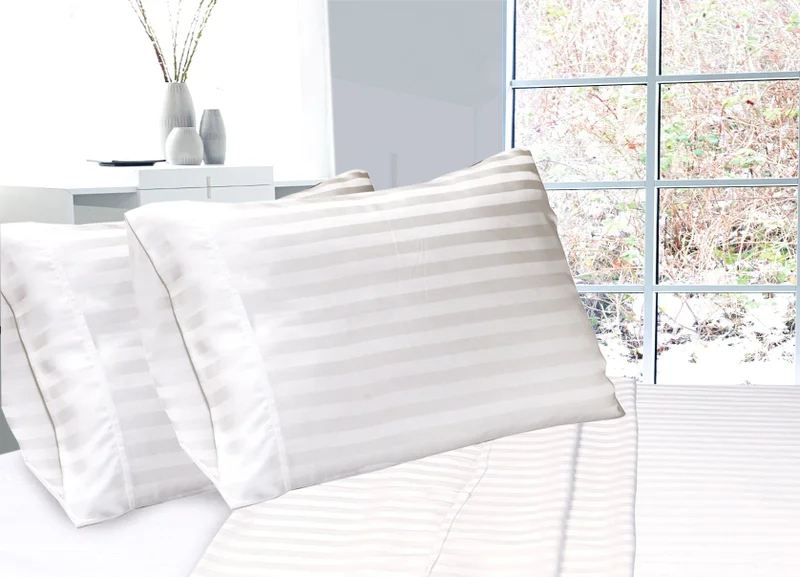 يسكن أغطية وسائد من الساتان الخيزران الفاخر بنسيج  خيط وخطوط عريضة